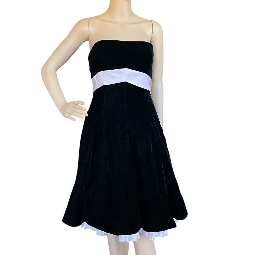 Vintage Victor Costa Black Strapless Velvet Dress Light Pink Attached Sash Sz 10